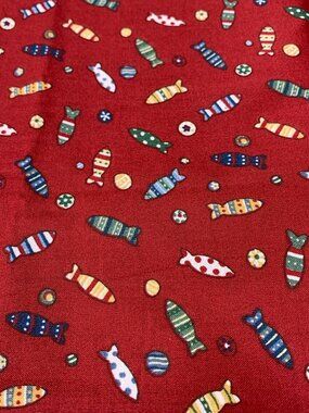 Quirky Red Fish Pattern Fabric 21 x 44" Cotton Material Sewing Crafts